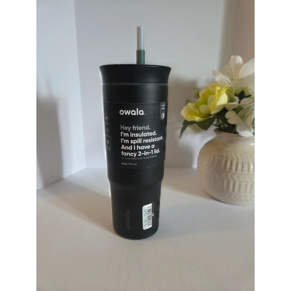 Brand New Owala 24oz Stainless Steel Insulated Tumbler - Matte Black with 2-in-1